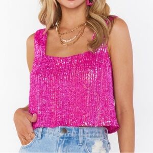 Show me your mumu Tara crop top in pink disco sequin